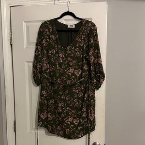 Stylish Long Sleeve Floral Dress in Green